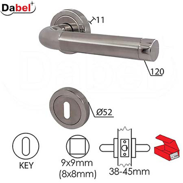 Slika Kvaka rozeta DABEL BEOGRAD 8x8/f52mm Inox ključ 3398091