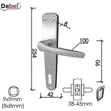 Slika Kvaka štit za vrata DABEL DOLČE-S F1 srebrna 90/42/254/8/100/9 mm ključ 0101025