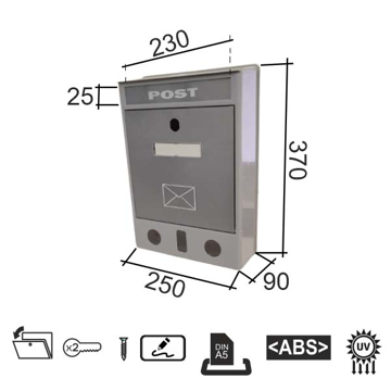 Slika Poštansko sanduče PVC POST sivo 250×370×90 mm DABEL